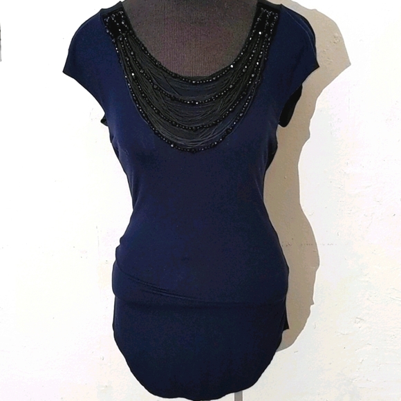 Volume One Tops - Volume One Navy Blue Tunic Top